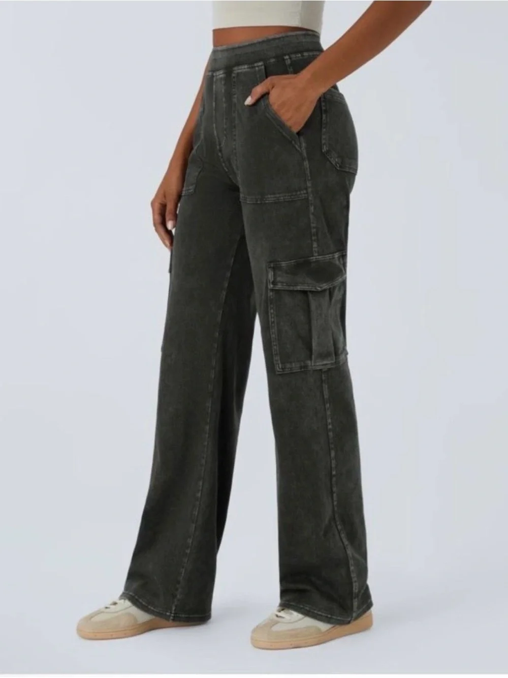 Halara Flex Mid Rise Pockets Straight Leg Casual Cargo Jeans - Picture 2 of 6
